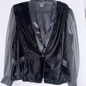 R&K Vintage Black Velvet Blazer with Sheer Sleeves sz 18